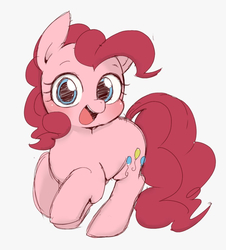 Size: 927x1024 | Tagged: dead source, safe, artist:manachaaaaaaaa, pinkie pie, earth pony, pony, g4, cute, diapinkes, female, gray background, looking at you, mare, open mouth, pixiv, simple background, solo