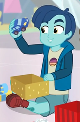 Size: 423x642 | Tagged: safe, screencap, henry handle, manestrum, human, equestria girls, equestria girls specials, g4, my little pony equestria girls: better together, my little pony equestria girls: holidays unwrapped, clothes, cropped, crossed legs, cute, legs, shoes, smiling, sneakers, toy, toy car