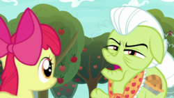 Size: 1920x1080 | Tagged: safe, screencap, apple bloom, granny smith, earth pony, pony, g4, going to seed, apple, apple tree, tree