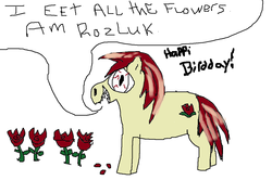 Size: 1210x802 | Tagged: safe, roseluck, pony, g4, 1000 hours in ms paint, birthday, mispelled names, quality