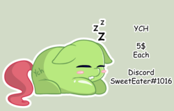 Size: 1062x676 | Tagged: safe, artist:sweeteater, pony, commission, cute, sleeping, solo, your character here