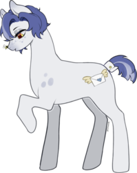 Size: 1947x2449 | Tagged: safe, artist:pictorch, oc, oc only, oc:paid postage, earth pony, pony, accessory, blue, blue hair, blue mane, freckles, looking down, mailpony, male, markings, open mouth, raised hoof, short tail, shoulder freckles, simple background, solo, spots, spotted, stallion, standing, tailcuff, transparent background, white