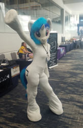 Size: 696x1069 | Tagged: safe, artist:ask-wub-pon3, artist:atalonthedeer, dj pon-3, vinyl scratch, human, pony, unicorn, g4, babscon, babscon 2019, fursuit, irl, irl human, photo, ponysuit