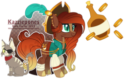 Size: 1024x652 | Tagged: safe, artist:kazziepones, oc, oc only, cat, earth pony, pony, female, hat, mare, pirate outfit, solo
