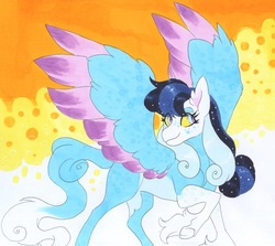 Size: 2942x2628 | Tagged: safe, artist:frozensoulpony, oc, oc only, oc:gully lullaby, hippogriff, female, high res, interspecies offspring, offspring, parent:gilda, parent:soarin', parents:gildin', solo, traditional art