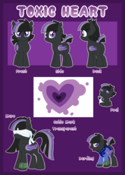 Size: 1600x2240 | Tagged: safe, artist:crystal-tranquility, oc, oc only, oc:toxic heart, bat pony, pony, baby, baby pony, blindfold, clothes, female, filly, mare, pipbuck, reference sheet, simple background, solo, suit, transparent background, vault