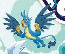 Size: 385x322 | Tagged: safe, artist:tony fleecs, idw, gallus, sandbar, silverstream, griffon, feats of friendship #2, g4, my little pony: feats of friendship, spoiler:comic, chest fluff, claws, cropped, curled toes, dio brando, flying, jojo's bizarre adventure, male, offscreen character, paws, solo focus, spread wings, wings