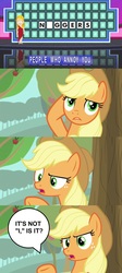 Size: 1280x2864 | Tagged: safe, edit, edited screencap, screencap, applejack, earth pony, pony, g4, going to seed, apple, apple tree, female, food, implied racism, solo, south park, tree, wheel of fortune