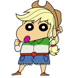 Size: 1000x1000 | Tagged: safe, artist:ringopasta, applejack, equestria girls, g4, anime, crayon shin-chan, digital art, female, nico nico seiga, shin-chan, shinnosuke nohara, simple background, solo, transparent background