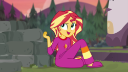 Size: 1920x1080 | Tagged: safe, screencap, sunset shimmer, equestria girls, g4, my little pony equestria girls: better together, wake up!, wake up!: applejack, clothes, female, pajamas, solo