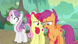 Size: 1920x1080 | Tagged: safe, screencap, apple bloom, scootaloo, sweetie belle, earth pony, pony, g4, growing up is hard to do, cutie mark crusaders, older