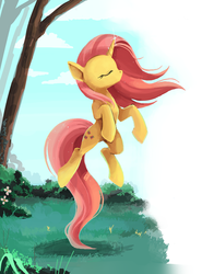 Size: 800x1080 | Tagged: artist needed, source needed, safe, fluttershy, pony, unicorn, g4, eyes closed, female, forest, race swap, solo, unicorn fluttershy