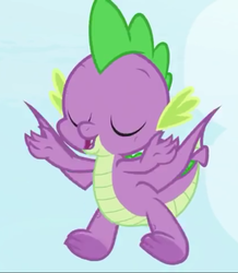 Size: 628x720 | Tagged: safe, screencap, spike, dragon, g4, the big mac question, claws, cropped, eyes closed, feet, flying, male, male feet, toes, underfoot, winged spike, wings
