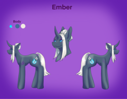 Size: 2522x1963 | Tagged: safe, alternate version, artist:snows-undercover, oc, oc only, oc:ember arrow, pony, unicorn, colored sclera, curved horn, female, horn, mare, reference sheet, solo, tattoo