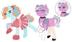Size: 1163x687 | Tagged: safe, artist:ponyrasmeii, oc, oc only, oc:satin crystal, oc:swift-steps, earth pony, pony, icey-verse, blank flank, cheerleader, cheerleader outfit, choker, clothes, ear piercing, earring, female, flats, glasses, gloves, grin, jewelry, magical lesbian spawn, mare, offspring, parent:lighthoof, parent:limestone pie, parent:shimmy shake, parent:suri polomare, parents:shimmyhoof, parents:suristone, piercing, pleated skirt, pom pom, raised hoof, raised leg, shirt, shoes, simple background, skirt, smiling, socks, stockings, thigh highs, vest, watermark, white background