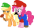 Size: 2200x1783 | Tagged: safe, artist:anime-equestria, applejack, pinkie pie, earth pony, pony, g4, annoyed, cap, clothes, costume, crossover, duo, facial hair, female, hat, luigi, luigi's hat, luijack, male, mario, mario & luigi, mario's hat, mariopie, moustache, nintendo, overalls, plumber, plunger, shirt, shoes, simple background, straight, super mario bros., transparent background, undershirt, vector