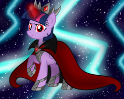 Size: 1000x800 | Tagged: safe, artist:estories, artist:php185, edit, editor:php185, vector edit, twilight sparkle, alicorn, pony, g4, alicorn amulet, alternate eye color, armor, boots, cape, cloak, clothes, corrupted, crown, evil, evil twilight, female, jewelry, lightning, magic, mare, peytral, raised hoof, red eyes, regalia, shoes, solo, tiara, twilight is anakin, twilight sparkle (alicorn), tyrant sparkle, vector