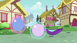 Size: 5333x3000 | Tagged: safe, artist:themexicanpunisher, starlight glimmer, trixie, pony, unicorn, g4, ball, crossover, duo, female, glimmerball, lesbian, levitation, magic, male, mare, motion lines, ponyville, race, self-levitation, ship:startrix, shipping, sonic the hedgehog, sonic the hedgehog (series), spin dash, telekinesis, trixieball