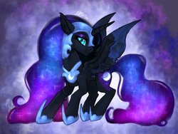 Size: 2048x1536 | Tagged: safe, artist:siripim111, nightmare moon, alicorn, pony, g4, armor, ethereal mane, female, serious, serious face, starry mane