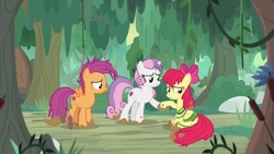 Size: 1920x1080 | Tagged: safe, screencap, apple bloom, scootaloo, sweetie belle, earth pony, pegasus, pony, unicorn, g4, growing up is hard to do, cutie mark crusaders, female, hayseed swamp, mare, mud, muddy, older, older apple bloom, older scootaloo, older sweetie belle, trio, vine