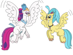 Size: 3264x2448 | Tagged: safe, artist:supahdonarudo, princess skystar, queen novo, classical hippogriff, hippogriff, g4, my little pony: the movie, female, flower, flower in hair, flying, high res, jewelry, like mother like daughter, like parent like child, mother and daughter, necklace, simple background, transparent background