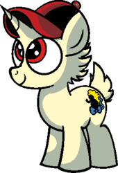Size: 280x412 | Tagged: safe, artist:vgc2001, idw, pony, unicorn, spoiler:comic, spoiler:comicm08, baby huey, baseball cap, cap, colt, disney, ducktales, hat, huey (pony), huey duck, male, ponified, red eyes