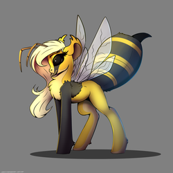 Size: 3000x3000 | Tagged: safe, artist:skitsroom, oc, oc only, bee pony, insect, monster pony, original species, wasp, antennae, chest fluff, female, gray background, high res, mandibles, simple background, solo, stinger