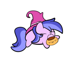 Size: 2560x1920 | Tagged: safe, artist:php142, sea swirl, seafoam, pony, unicorn, g4, background pony, chubbie, cute, eyes closed, female, hat, mare, mouth hold, pumpkin bucket, seadorable, simple background, transparent background, uwu, witch hat, ych result