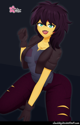 Size: 687x1070 | Tagged: safe, artist:clouddg, sunset shimmer, werewolf, costume conundrum, equestria girls, g4, my little pony equestria girls: choose your own ending, breasts, busty sunset shimmer, clothes, costume, digital art, female, gloves, hips, multiple variants, pants, sexy, signature, smiling, solo, stupid sexy sunset shimmer, torn clothes, vampire shimmer, wide hips, wig