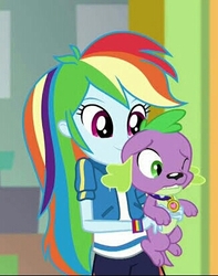 Size: 326x414 | Tagged: safe, screencap, rainbow dash, spike, spike the regular dog, dog, a fine line, equestria girls, g4, my little pony equestria girls: better together, cropped, duo, female, hug, male