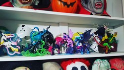 Size: 4032x2268 | Tagged: safe, discord, nightmare moon, princess celestia, queen chrysalis, tempest shadow, twilight sparkle, alicorn, pony, g4, collection, guardians of harmony, toy, twilight sparkle (alicorn)