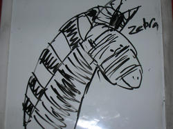 Size: 2288x1712 | Tagged: safe, artist:spqr21, oc, oc only, pony, zebra, smiling, solo, stylistic suck, text, traditional art, whiteboard, zebra oc