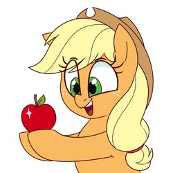 Size: 1400x1400 | Tagged: safe, artist:notenoughapples, applejack, earth pony, pony, g4, apple, cute, eye clipping through hair, female, jackabetes, mare, open mouth, simple background, solo, that pony sure does love apples, white background