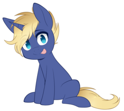 Size: 930x837 | Tagged: safe, artist:higglytownhero, oc, oc only, oc:glitch sketch, pony, unicorn, :p, eye clipping through hair, horn, male, simple background, sitting, solo, stallion, tongue out, transparent background, unicorn oc