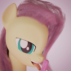 Size: 1920x1920 | Tagged: safe, artist:ooredelen, fluttershy, pegasus, pony, g4, 3d, bedroom eyes, bust, drool, drool string, female, food, foodplay, hair, licking, looking at you, popsicle, portrait, simple background, solo, teeth, tongue out