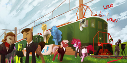 Size: 2874x1420 | Tagged: safe, artist:mechagen, pony, day, nikola tesla, ponified, train