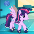 Size: 134x134 | Tagged: safe, gameloft, starlight glimmer, pony, unicorn, g4, clothes, costume, fake alicorn, fake wings, implied twilight sparkle, not twilight sparkle, wig