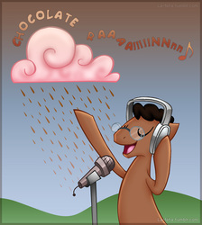 Size: 618x689 | Tagged: safe, artist:la-nita, pony, chocolate, chocolate rain, chocolate rain (song), eyes closed, food, glasses, headphones, microphone, ponified, rain, singing, tay zonday