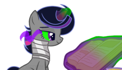 Size: 1024x589 | Tagged: safe, artist:yourrdazzle, oc, oc only, oc:crescent moon, pony, unicorn, base used, book, female, magic, mare, offspring, parent:king sombra, parent:twilight sparkle, parents:twibra, solo