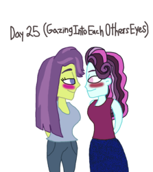 Size: 1500x1683 | Tagged: safe, artist:ktd1993, principal abacus cinch, victoria, equestria girls, g4, 25, 30 day otp challenge, blushing, cinchtoria, female, lesbian, looking at each other