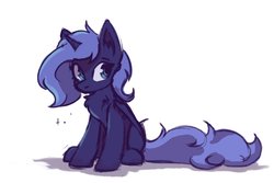 Size: 3000x2000 | Tagged: safe, artist:ami-gami, princess luna, alicorn, pony, g4, chest fluff, ear fluff, female, filly, high res, mare, s1 luna, simple background, sitting, solo, white background, woona, younger