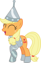 Size: 3502x5269 | Tagged: safe, artist:wissle, applejack, earth pony, pony, g4, absurd resolution, clothes, costume, eyes closed, female, happy, mare, nightmare night, nightmare night costume, open mouth, open smile, raised hoof, simple background, smiling, solo, the wizard of oz, tin man, transparent background, vector