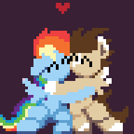 Size: 192x192 | Tagged: safe, artist:bitassembly, part of a set, rainbow dash, oc, oc:skittle, pegasus, pony, g4, animated, canon x oc, duo, female, hug, male, pixel art, shipping, skidash, straight, ych result