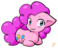 Size: 882x719 | Tagged: safe, artist:zutcha, pinkie pie, earth pony, pony, g4, cute, diapinkes, female, mare, ponyloaf, prone, signature, simple background, solo, transparent background