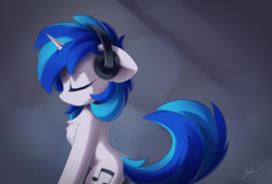 Size: 4000x2700 | Tagged: safe, artist:ifmsoul, dj pon-3, vinyl scratch, pony, unicorn, g4, chest fluff, cute, cutie mark, ear fluff, eyes closed, female, floppy ears, headphones, high res, mare, profile, smiling, solo, vinylbetes