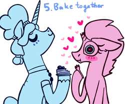 Size: 1280x1071 | Tagged: safe, artist:tempestintheponyvile, prince blueblood, tempest shadow, pony, unicorn, g4, berryblood, broken horn, cake, chef's hat, female, food, fork, hat, horn, male, shipping, straight