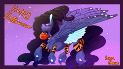 Size: 1280x720 | Tagged: safe, artist:luna dave, oc, oc only, oc:midnight lullaby, pegasus, pony, clothes, colored hooves, colored wings, female, halloween, holiday, large wings, latex, latex socks, makeup, realistic wings, socks, solo, unshorn fetlocks, wing fluff, wings