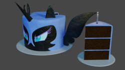 Size: 1920x1080 | Tagged: safe, artist:dracagon, nightmare moon, pony, g4, 3d, cake, food