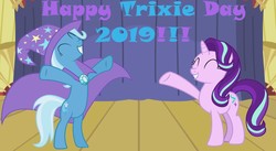 Size: 1125x616 | Tagged: safe, artist:lachlancarr1996, starlight glimmer, trixie, pony, g4, trixie day