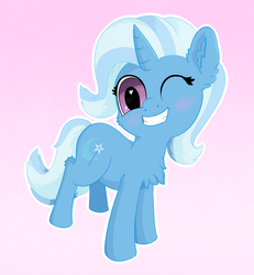 Size: 1530x1656 | Tagged: safe, artist:yelowcrom, trixie, pony, unicorn, g4, cheek fluff, chest fluff, cute, ear fluff, female, looking at you, mare, one eye closed, solo, wink